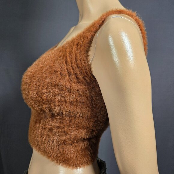 Y2K Brown Knit Crop Top Knit Fuzzy Fluffy Tank Size S Grunge Made In Italy - Picture 4 of 7